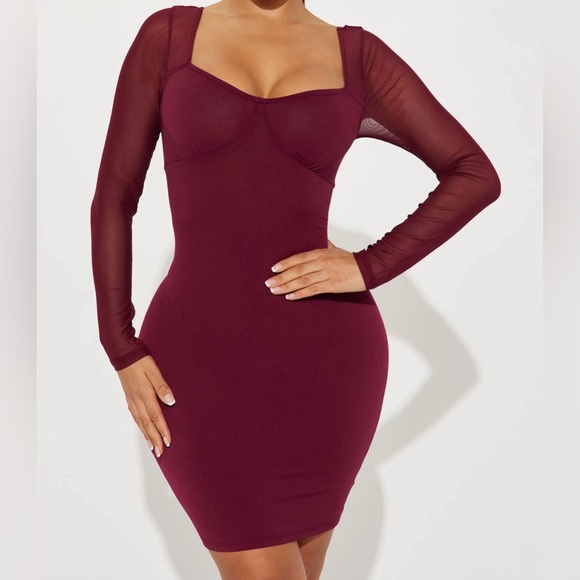 Mesh Mini Dress —Burgundy - Picture 2 of 3